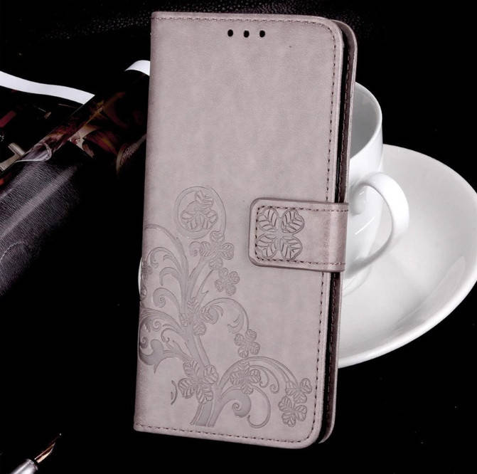 

Чехол Clover для Xiaomi Redmi note 9 книжка с цветком (разные цвета) серый