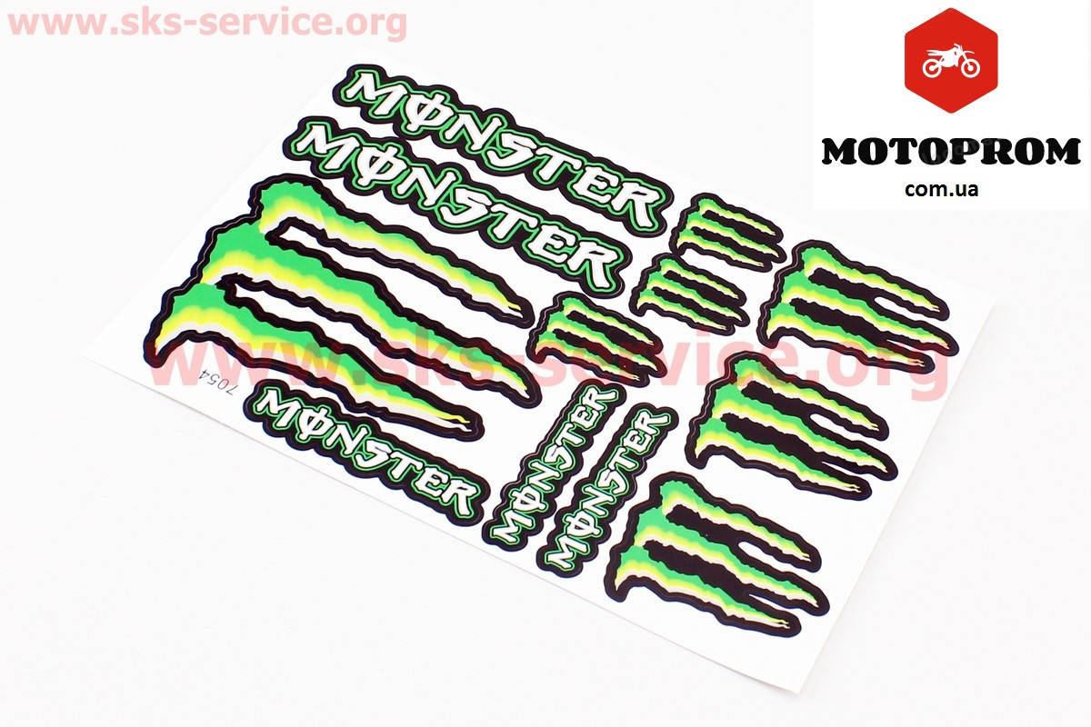 

Наклейки на мотоцикл,мопед,скутер Наклейки набор 12шт "Monster" 7054 (17х26см)