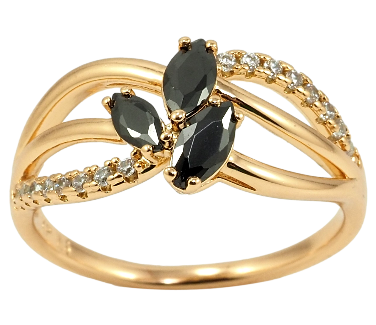 

Кольцо Xuping Позолота 18K "Узор с черными фианитами" р.16,18,18.5