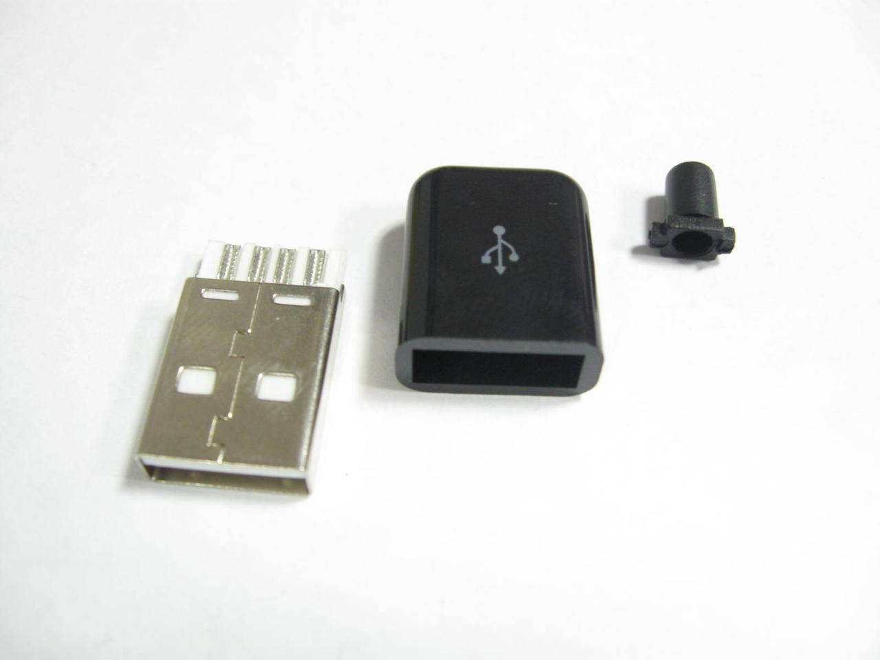

Штекер USB разборной на кабель для пайки, черный