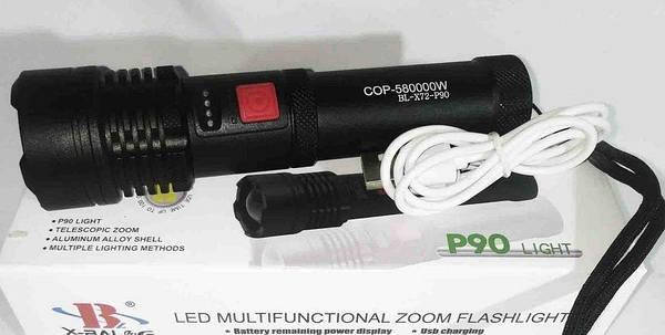 

Фонарик ручной BL X72 P90 тактический с аккумулятором | Фонарь светодиодный X-Balog, Черный