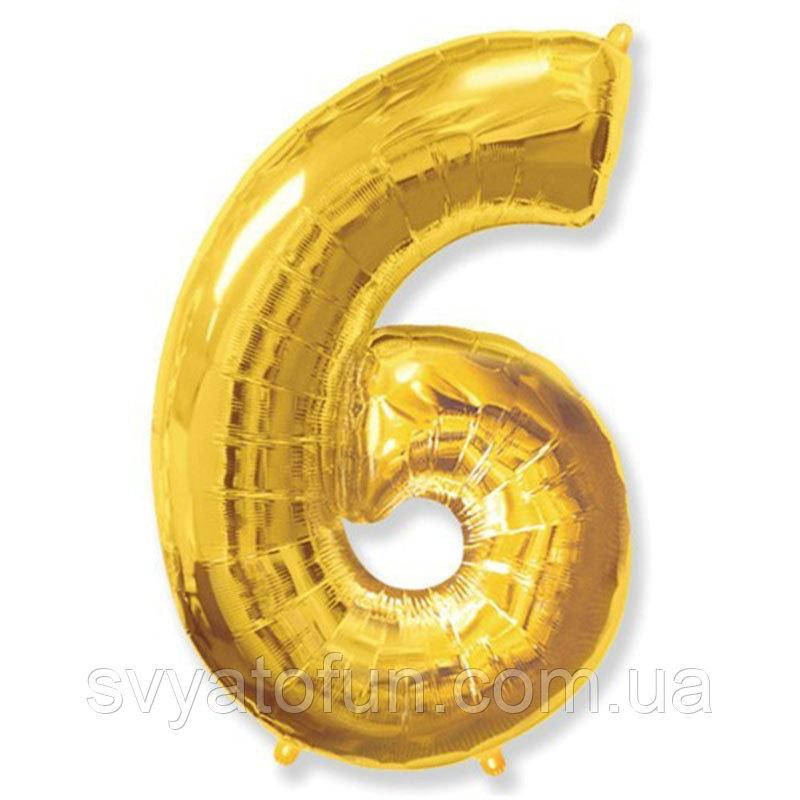 

Фольгированный шар цифра "6" золото 40" FlexMetal