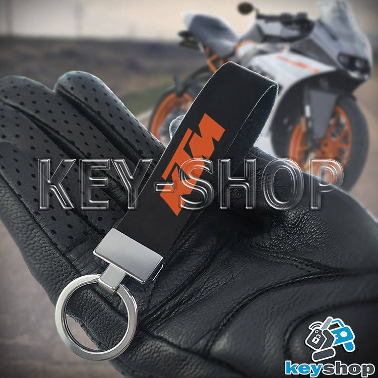 

Брелок для мотоключей KTM (КТМ) кожаный, черный с хромированной фурнитурой