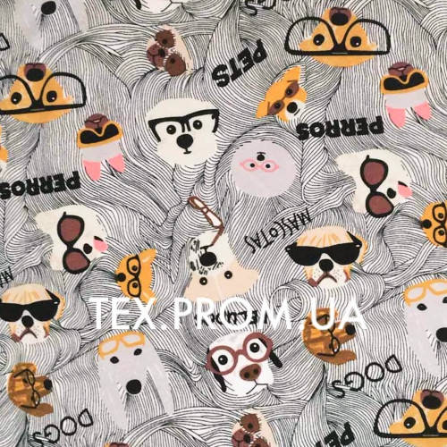 

Футер двунитка петля стрейч пенье принт детский собачки