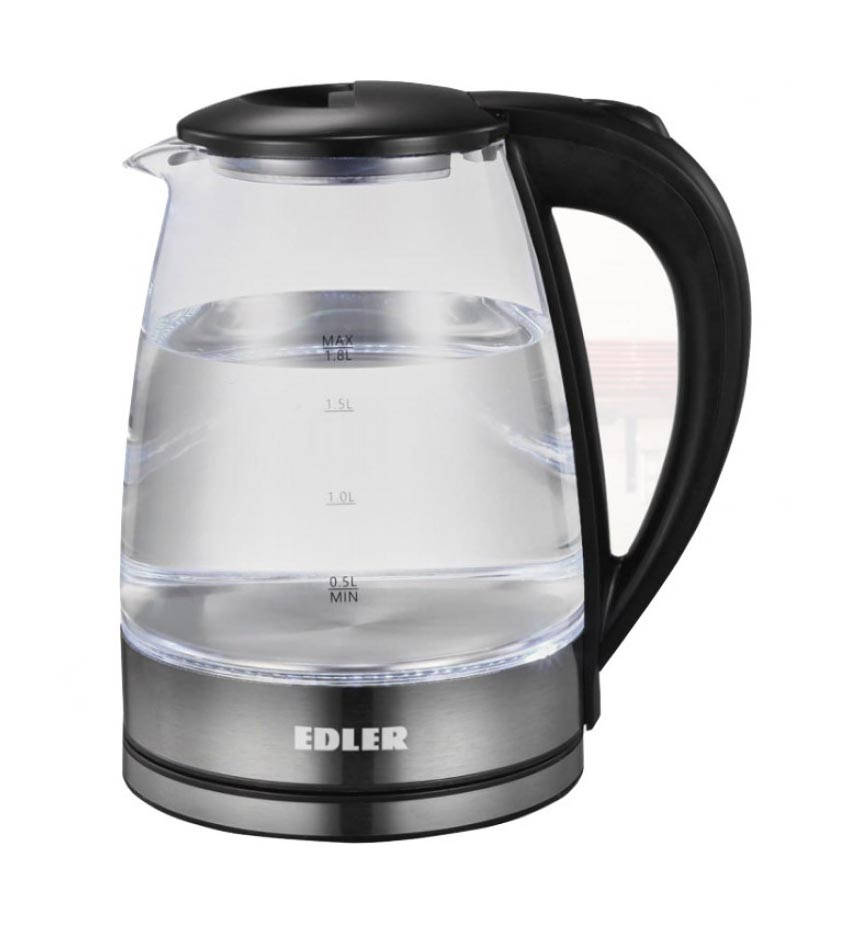 

Электрочайник стеклянный дисковый с подсветкой Edler EK5530 1.8 л 1500 Вт Прозрачный/ Черный