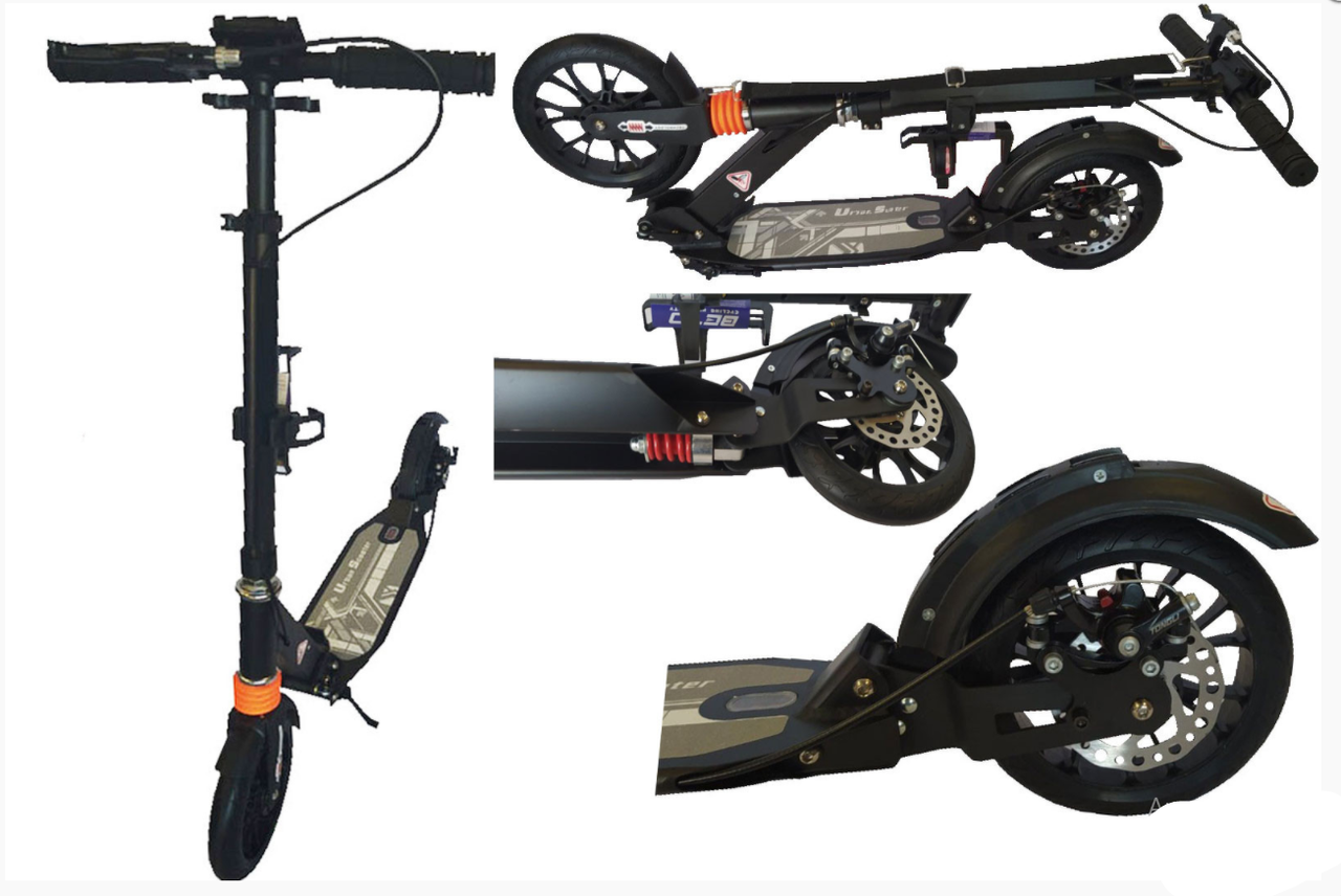 

Складной двухколесный самокат ScooTer Urban Sport с дисковым тормозом и подстаканником черный