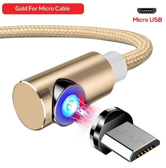 

Магнітний Micro USB кабель TOPK Кутовий Золотий, Золотистый
