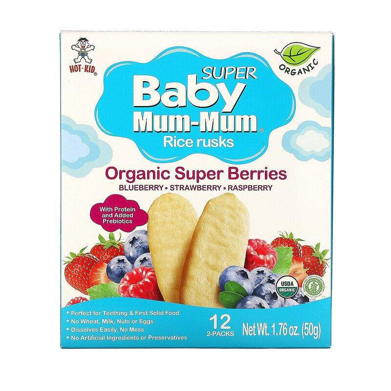 

Hot Kid, Baby Mum-Mum, органические рисовые галеты с ягодным вкусом, 12 упаковок по 2 шт. по 50 г