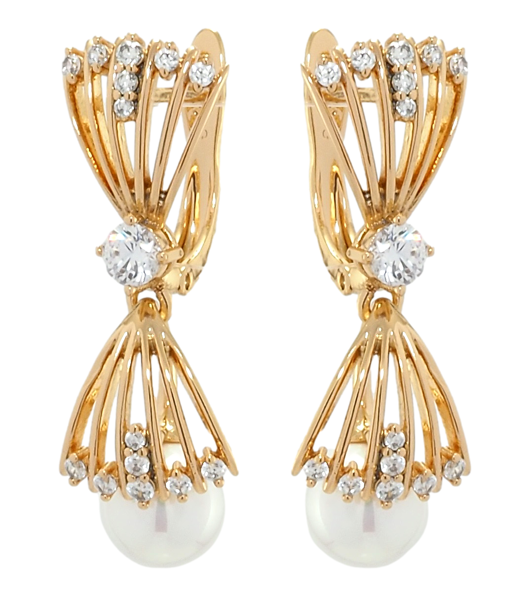 

Серьги Xuping Позолота 18K английский замок "Веер с цирконием и жемчугом"