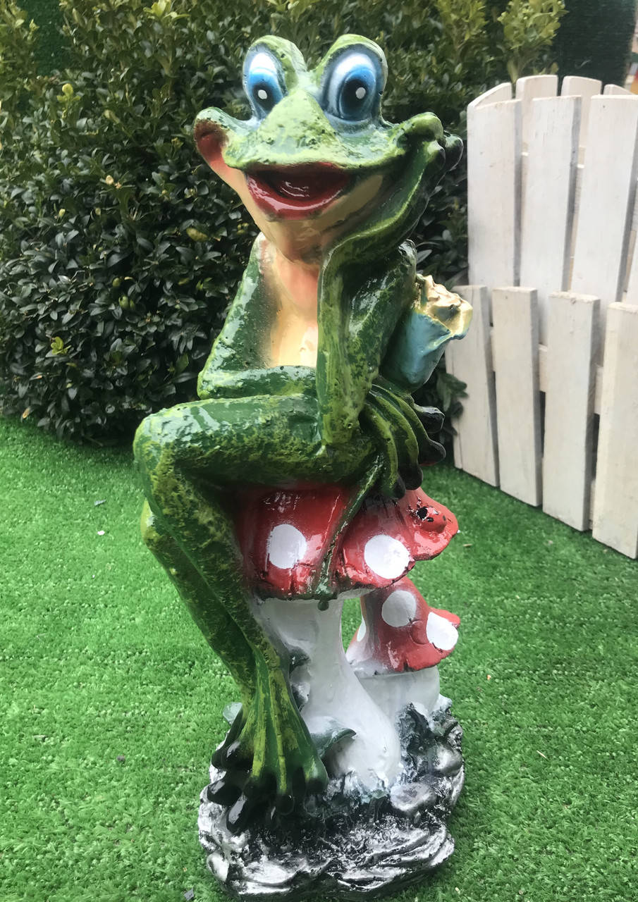 

Садова фігура, жаба з трояндою на грибі (висота 39 см)