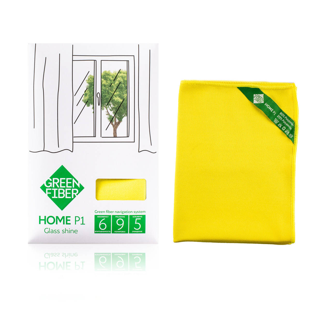 

Салфетка GreenWay Green Fiber HOME P1, Файбер для стекла, желтый (08012)