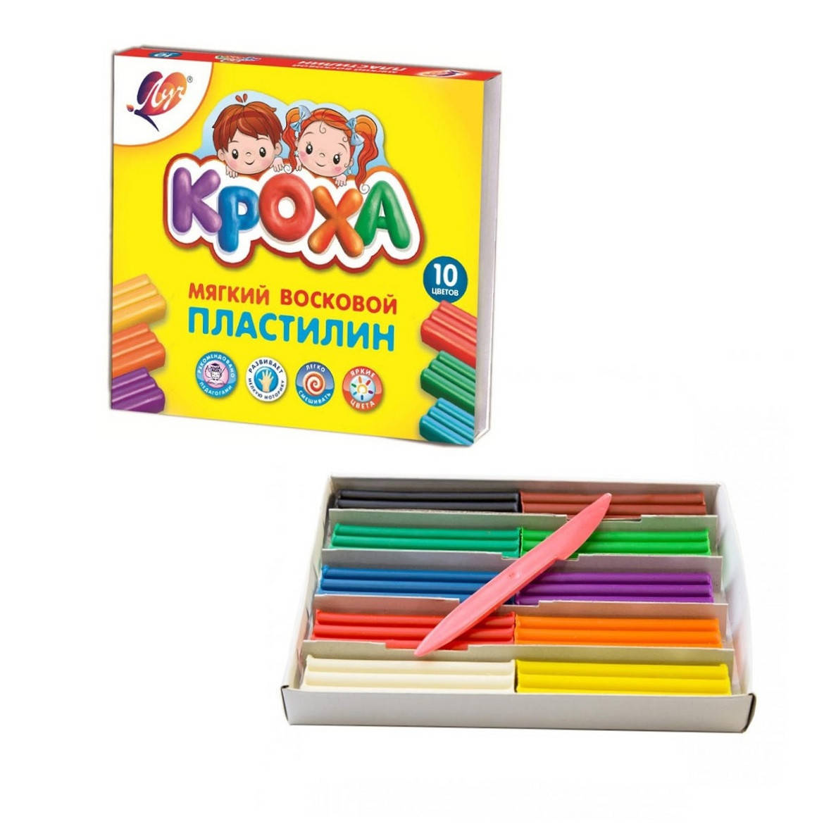 

Пластилин восковой Луч "Кроха" 10 цветов