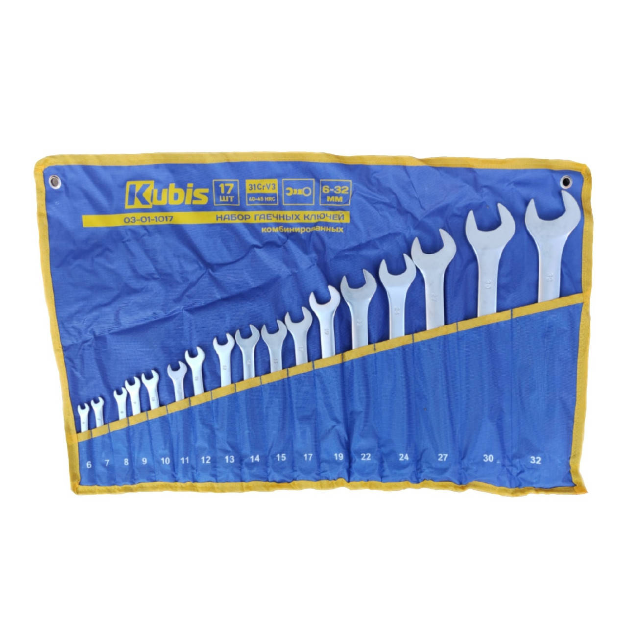 

Набор комбинированных ключей Kubis 17 шт. 31CrV3, 40-50 HRC (03-01-1017)