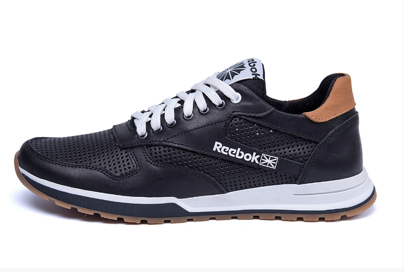 

Мужские кожаные летние кроссовки, перфорация Reebok Classic black черные, Черный