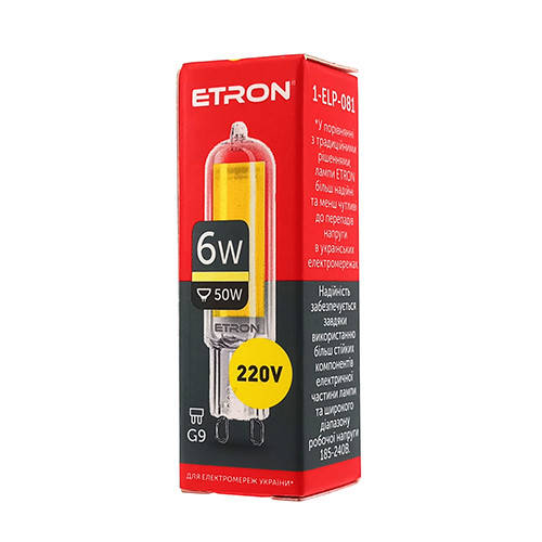 

Лампа світлодіодна ETRON Power Light 1-ELP-081 G9 Glass 6W 3000K 220V
