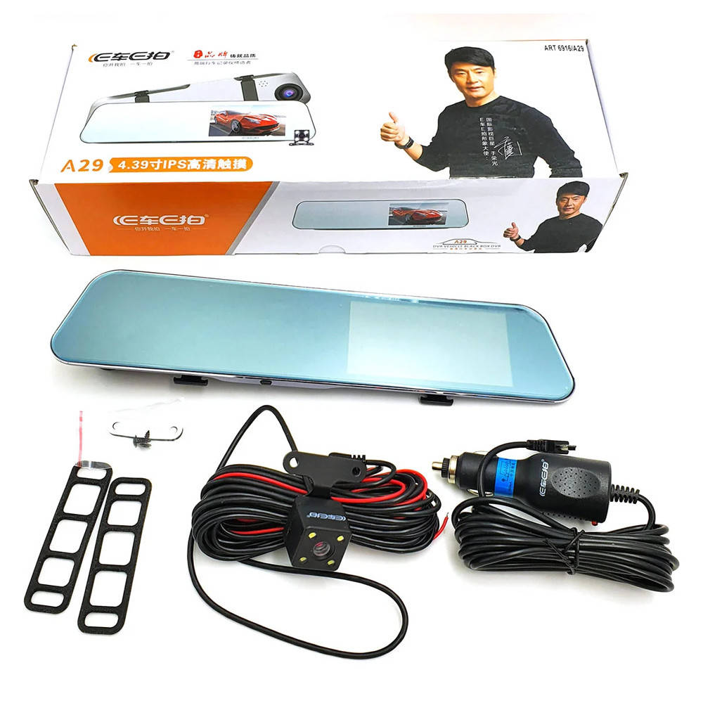 

Автомобильный зеркало регистратор Dvr A29 touchscreen HD1080 с двумя камерами / Видеорегистратор