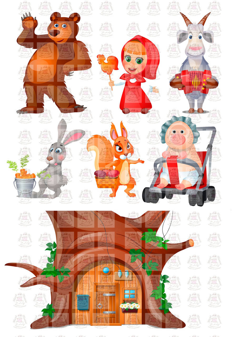 

Вафельная картинка на торт Маша и Медведь (201231), Разные цвета