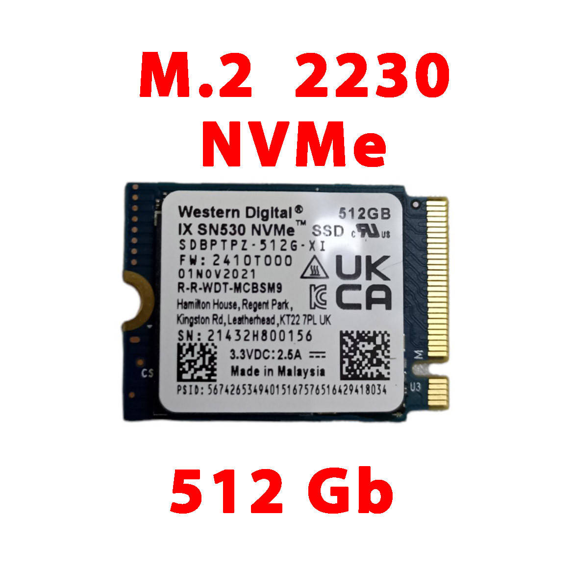 

Накопичувач SSD M.2 2230 512Gb Western Digital IX SN530 NVMe