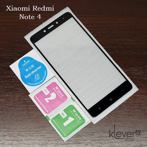 

Защитное стекло для Xiaomi Redmi Note 4, Full cover, black silk, датчик справа, Черный
