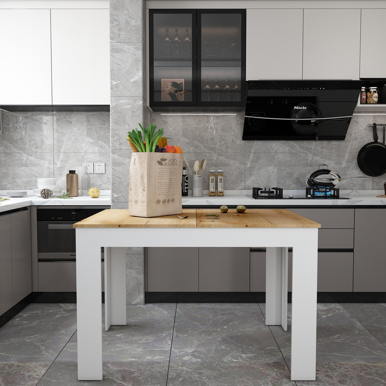 Столовий стіл Doros Флінт Білий/Дуб Артізан 120(170)х80х78 (41510130) 3