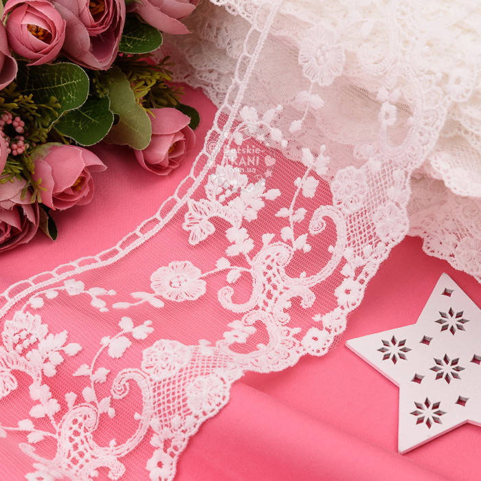 

Кружево "Марсель" белого цвета (с молочным оттенком), шириной 9 см, Белый