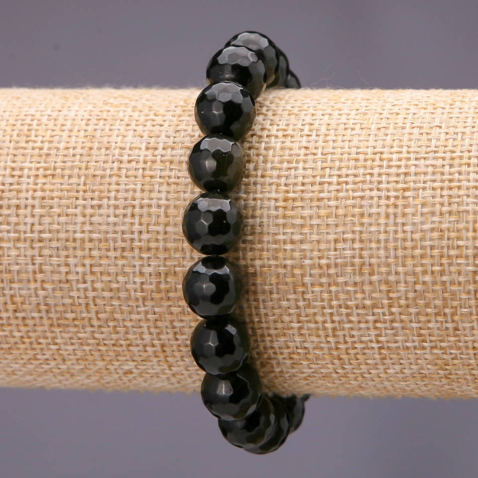 

Браслет из натурального камня Солнечный Обсидиан граненный шарик d-10(+-)мм на резинке обхват 18см