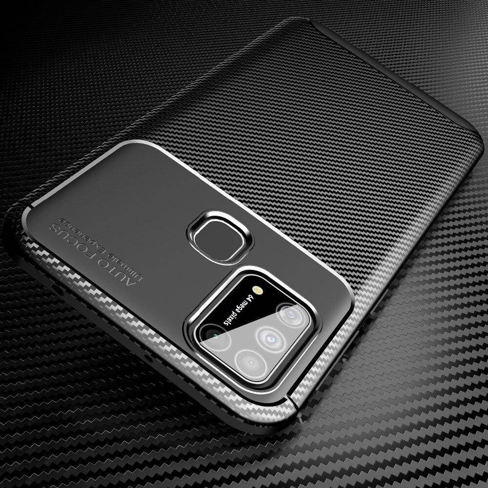 

Противоударный чехол Карбон для Samsung Galaxy M21 черный силиконовый бампер
