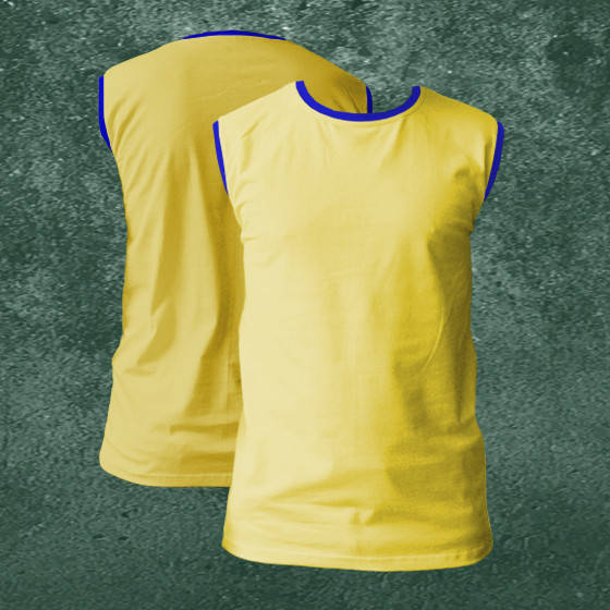 

Футболка мужская без рукавов желтая-синий