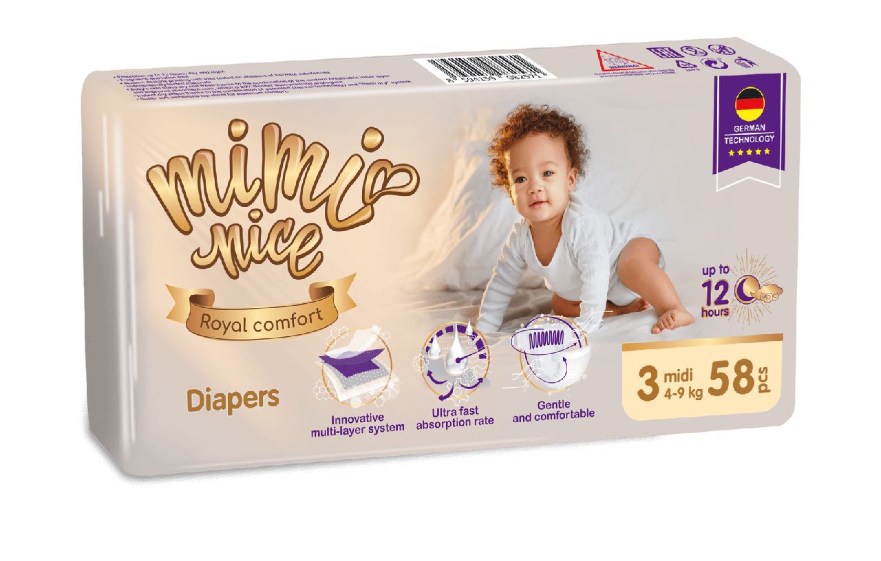 

Подгузник Mimi Nice Royal comfort 3 midi 4-9 кг 58 шт, Белый