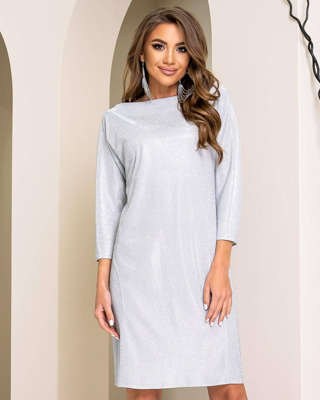 

Нарядное платье арт. 439 c кружевом на спине белое серебро / белое 50