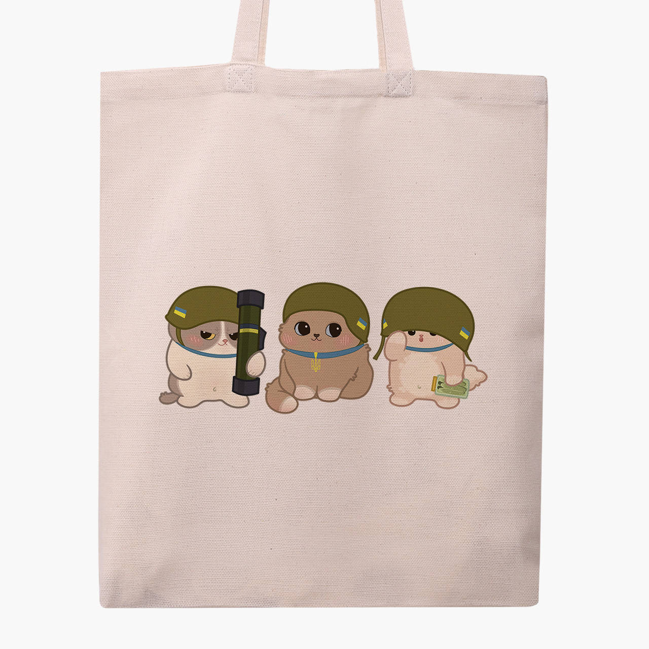 

Эко сумка патриотическая ВСУ котики (9227-3739) бежева классическая, Белый