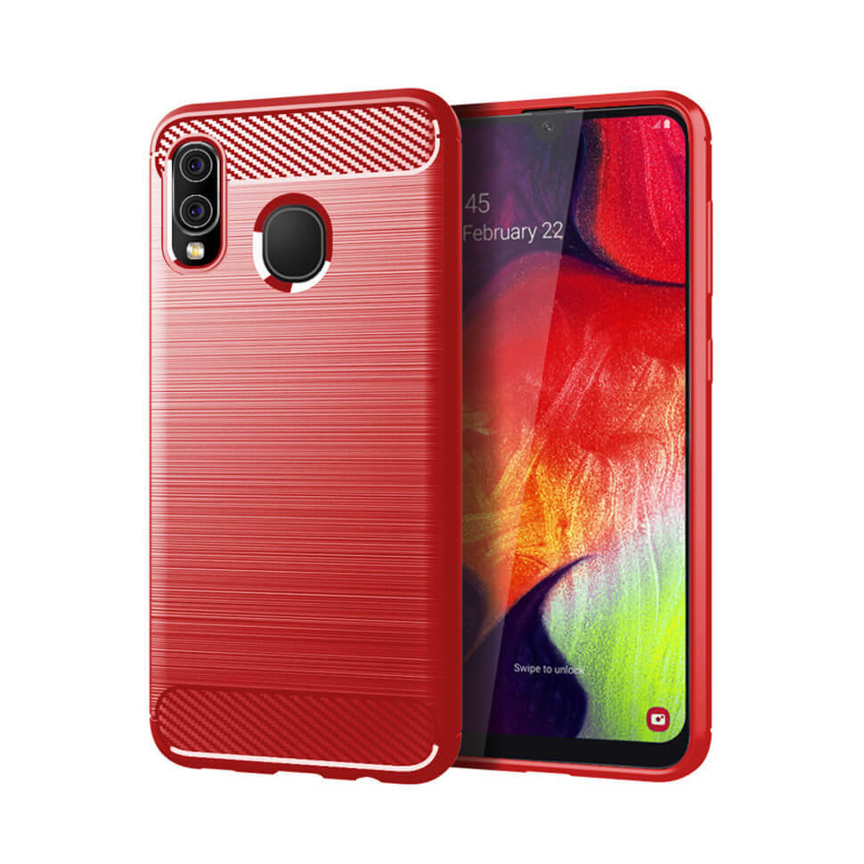 

Чехол Lenuo Carbon Fiber для Samsung Galaxy A20 Red, Красный