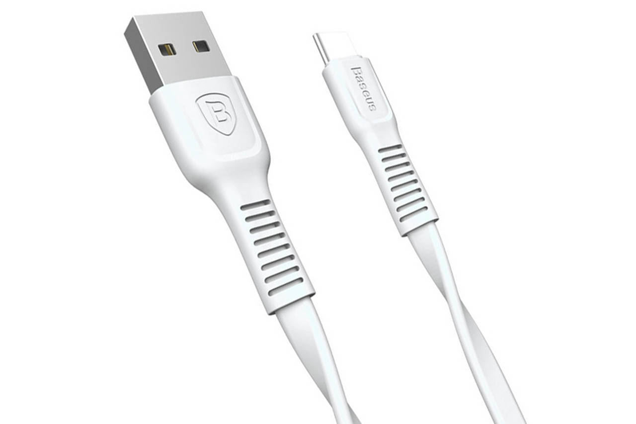 

Кабель Baseus Tough Series USB A - USB C плоский 1 м White (CATZY-02), Белый