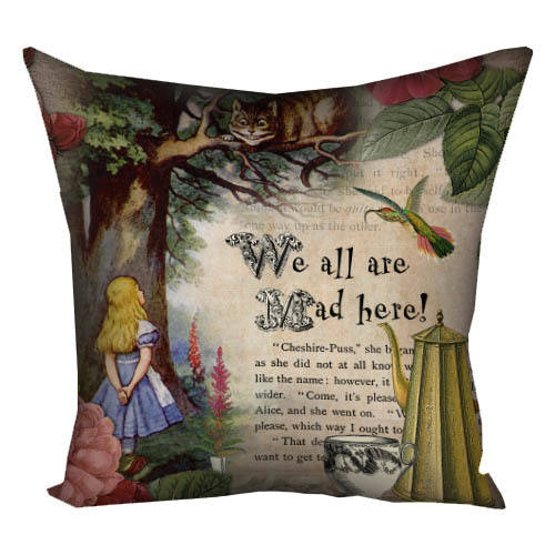 

Подушка габардиновая c принтом We all are mad here! 30x30 см (3P_WON015), Белый