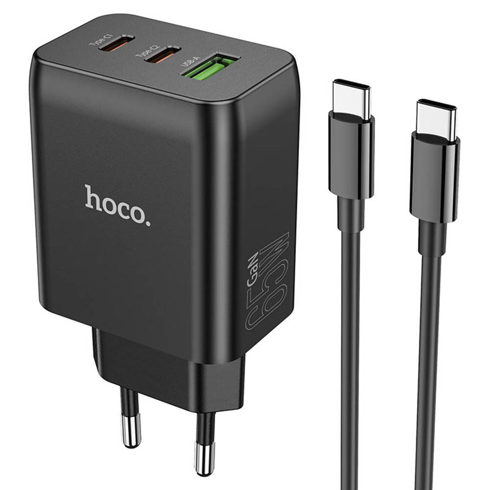 

Сетевое зарядное устройство Hoco N18 Phenomenon USB QC3.0 5A 2 PD 65W, Type-C 1м, Black, Разные цвета