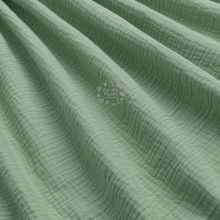 

Муслин однотонный двухслойный жатый, цвет светло-зелёный, ширина 135 см