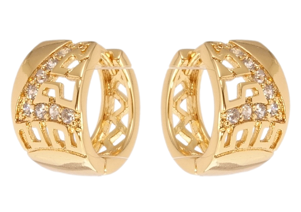 

Серьги Xuping Позолота 18K колечки "Резной меандровый орнамент с цирконием"