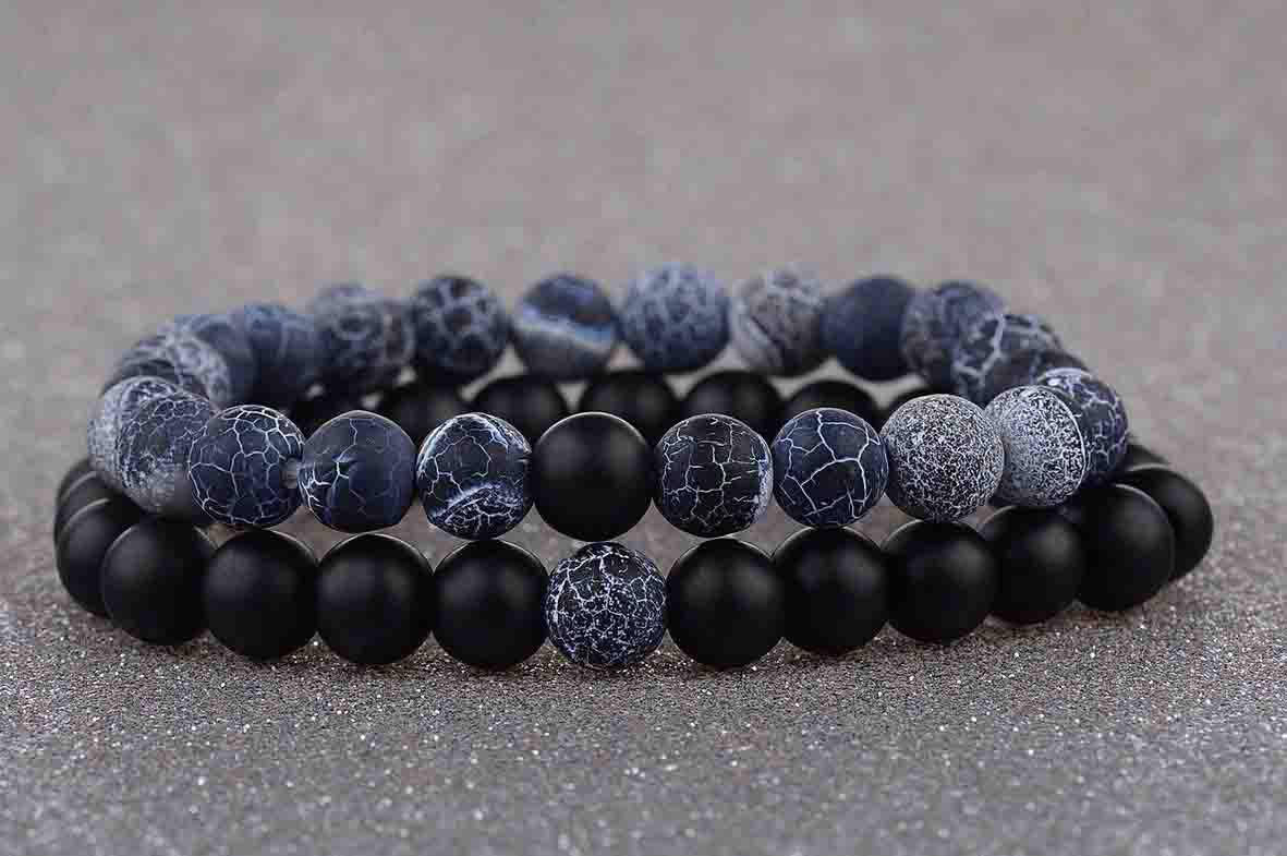 

Браслеты для влюбленных из натурального камня серый морозный агат и матовый агат