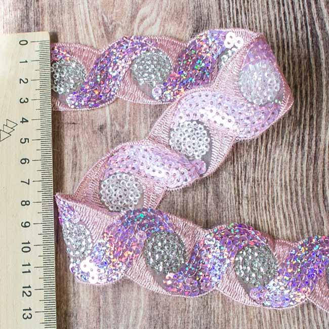 

Кружево с пайетками Волна розовый Кр-пайе-9