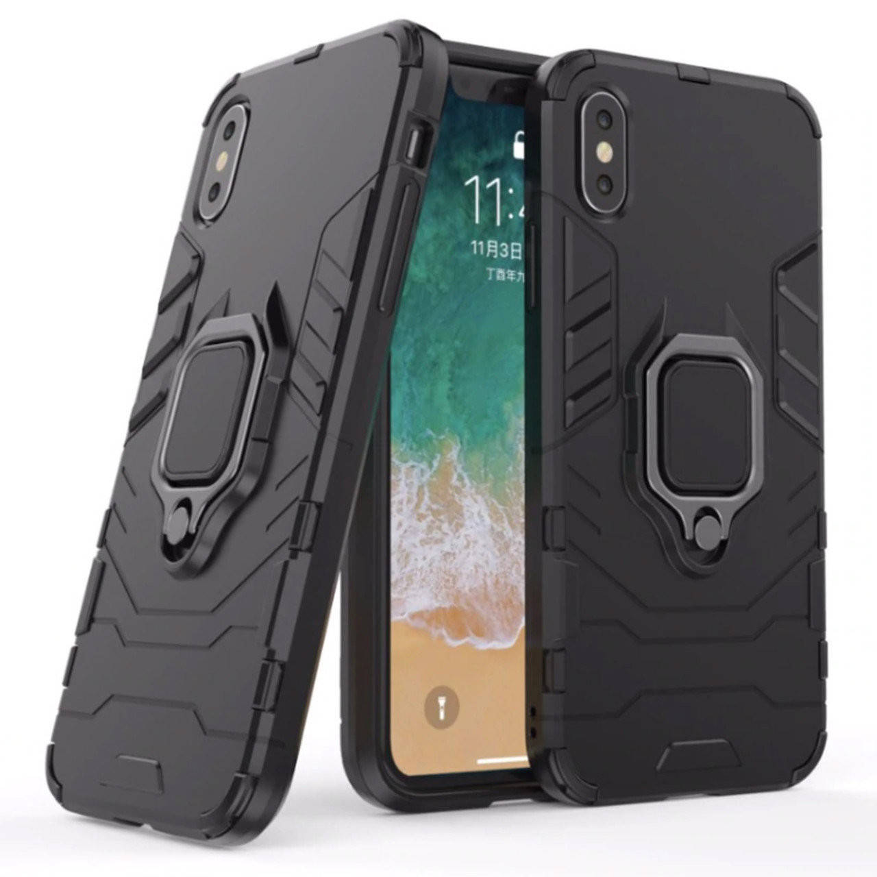 

Чехол Iron Ring для Iphone X бампер противоударный с подставкой Black