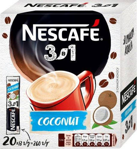 

Напиток кофейный NESCAFE 3-в-1 Coconut со вкусом кокоса растворимый в стиках 20 шт х 13 г