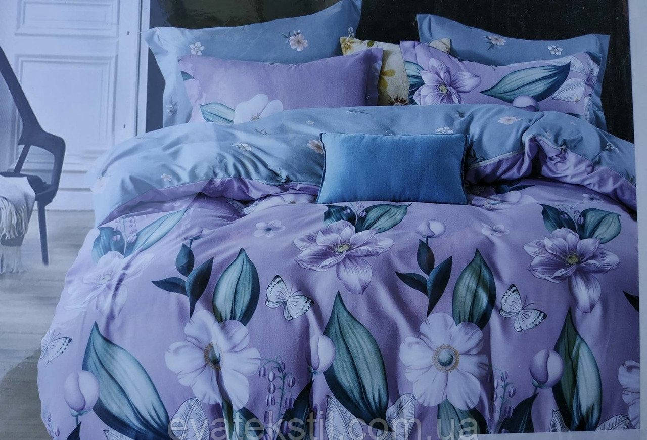 

Постельное белье двуспальное фланель- сатин 5D розовое/синие с цветами, Сиреневый