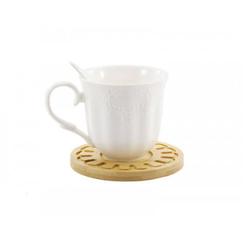 

Кружка Interos с ложкой и деревянной подставкой 300 мл C PJ03382, Белый