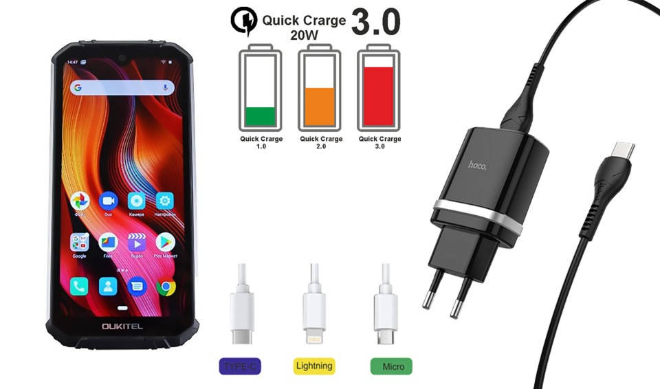 

Сетевое зарядное устройство Oukitel WP6, Мощность 18W., Черный