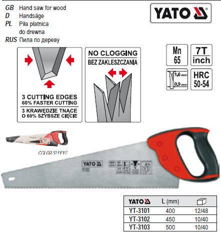 

Ножовка YATO ножiвка по дереву 7 з/1" l=500 мм YT-3103