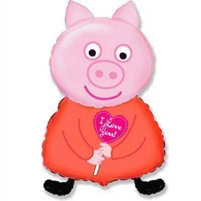 

Фольгированный мини-шар поросёнок с сердечком (Flexmetal), Разные цвета