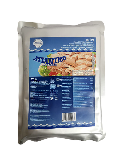 

Тунець Атлантіко у соняшниковій олії в фользі Atlantico de girasol 1000g 16шт/ящ (Код : 00-00003429)