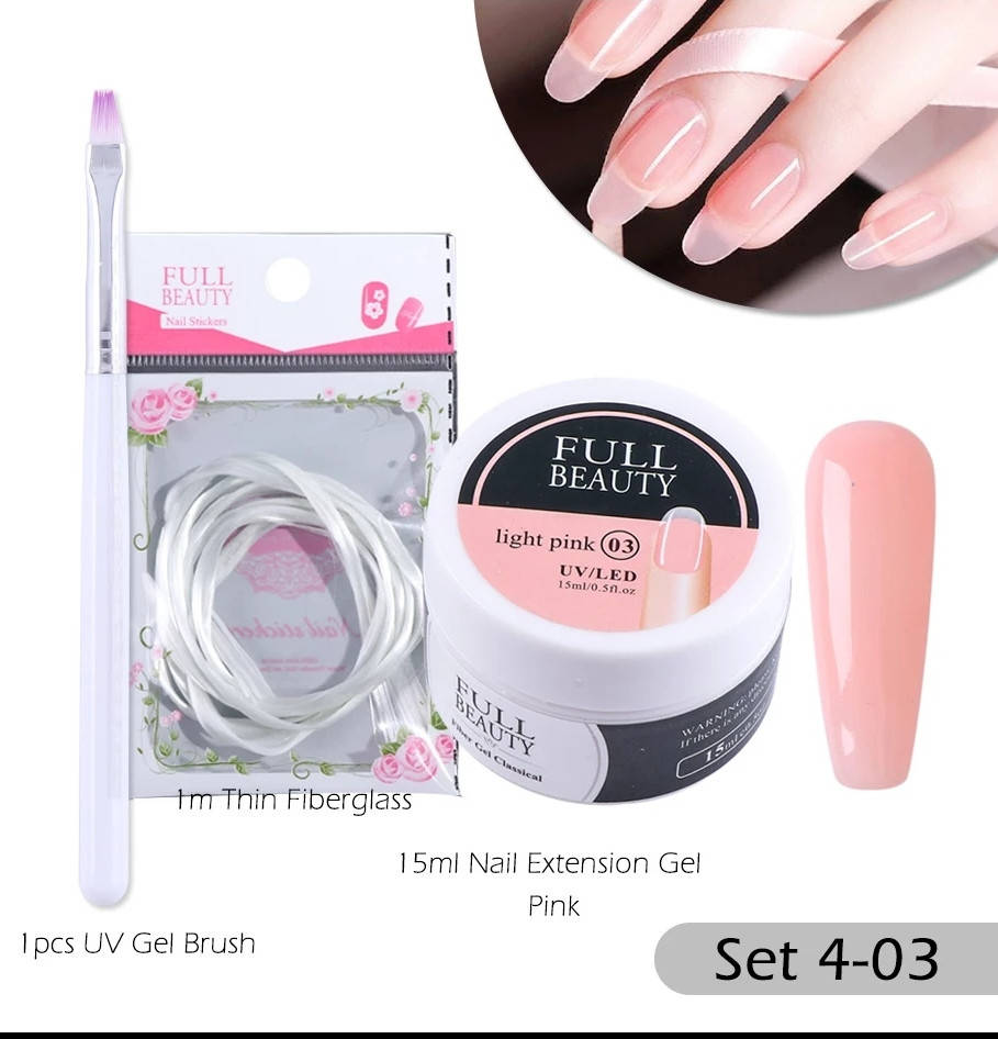 

Набор для наращивания 15мл.Полигель Акрил гель, акригель. кисть + стекловолокно +полигель