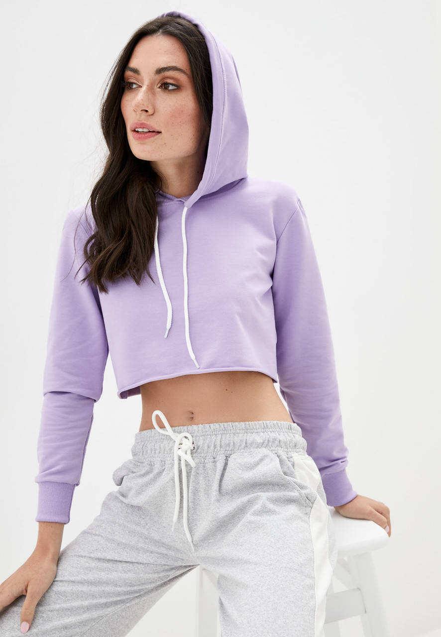 

Кроп топ женский спортивный с капюшоном лавандовый M