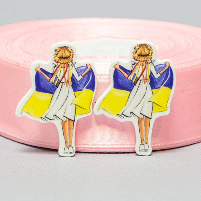 

Кабошон Серединка Украинка с флагом, Белый